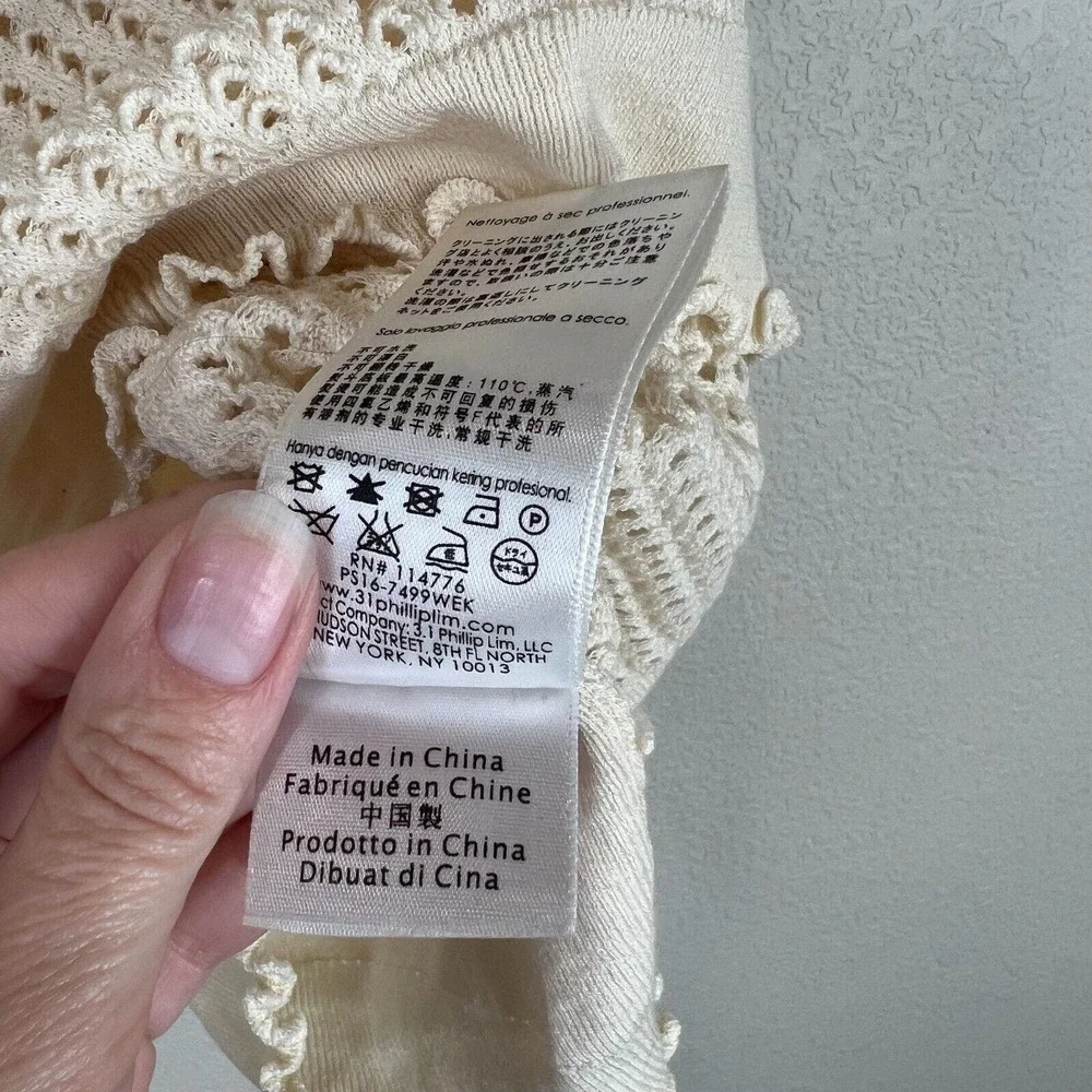 31 Phillip Kim‎ Women's Eyelet Crewneck T-Shirts Short Sleeve Cream Size XS